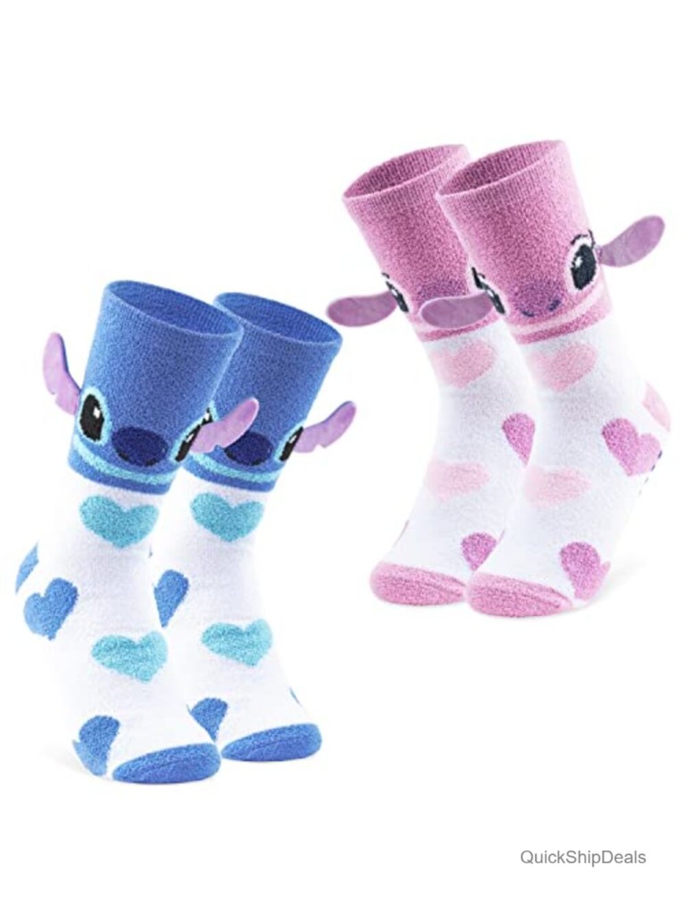 Fleece Slipper Socks with 3D Ears Anti Slip Bed Socks Pack of 2
